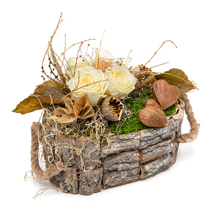 In eterno dřevěný box ovál krémové růže