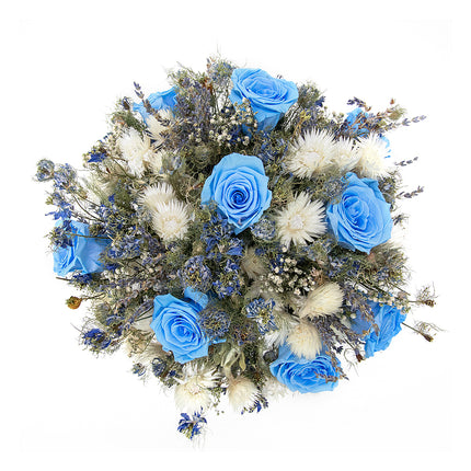 Irigo sušená kytica preparované modré ruže Sky blue