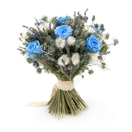 Irigo sušená kytica preparované modré ruže Sky blue