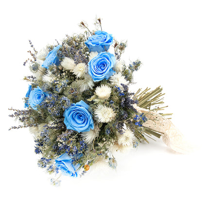 Irigo sušená kytica preparované modré ruže Sky blue