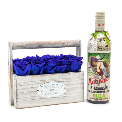 In eterno drevený box modré ruže a Matyšák