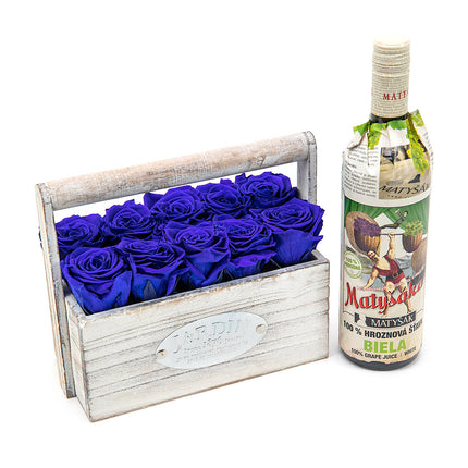 In eterno drevený box modré ruže a Matyšák