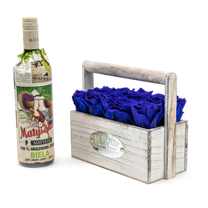 In eterno drevený box modré ruže a Matyšák