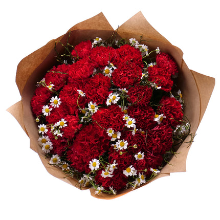 Sweet červené karafiáty s heřmánky