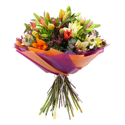 Sweet barevné lilie, limonka a craspedia