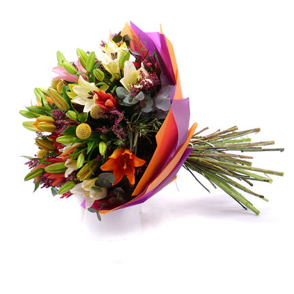 Sweet barevné lilie, limonka a craspedia