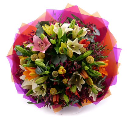 Sweet barevné lilie, limonka a craspedia