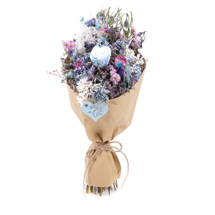 Irigo sušená kytice modrá preparovaná růže Valentýn