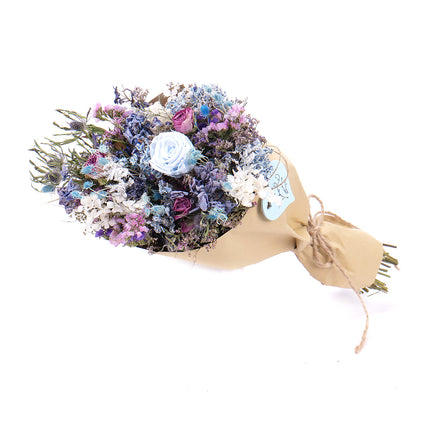 Irigo sušená kytice modrá preparovaná růže Valentýn