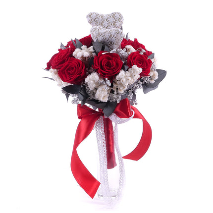 In eterno kytica červené ruže srdiečka