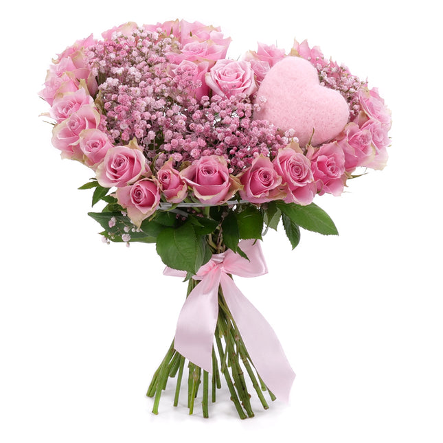 Srdce z růží s růžovou gypsophilou
