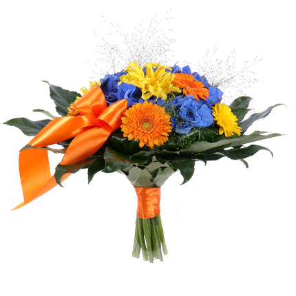 Perla modré hortenzie a barevné mini gerbery