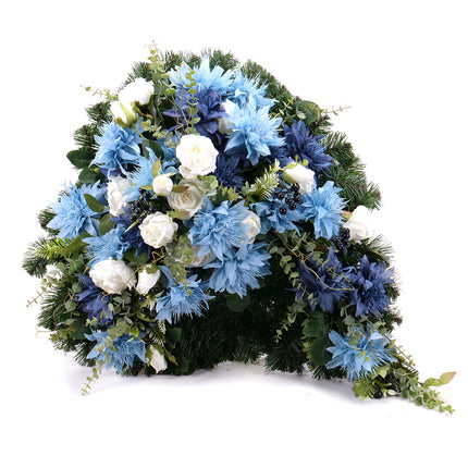 Irigo smuteční srdce modré a bílé květy