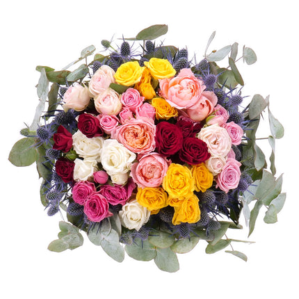 Perla barevné trsové růže a eryngium