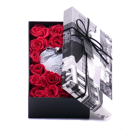 In eterno černý box "S" 18 růží Ines pink franboise