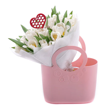 Květinová taška Sweet bílé tulipány