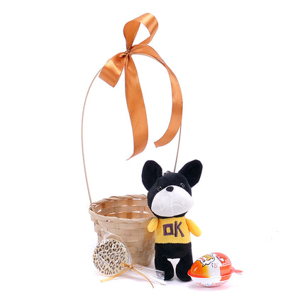 Dárkový proutěný koš pejsek hnědá mašle