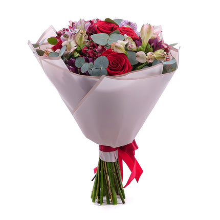 Sweet červené růže a alstromerie