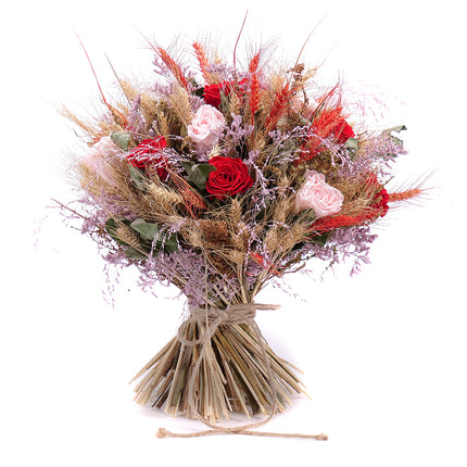 Irigo sušená kytice preparované červené a růžové růže