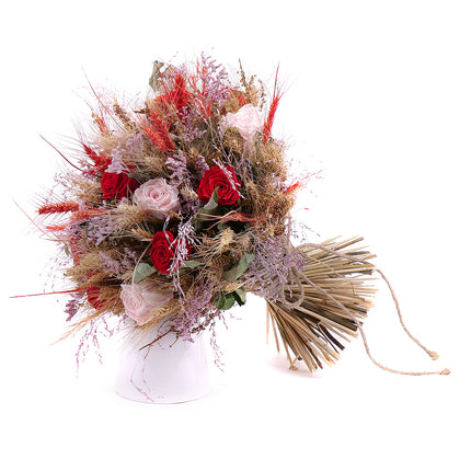 Irigo sušená kytice preparované červené a růžové růže
