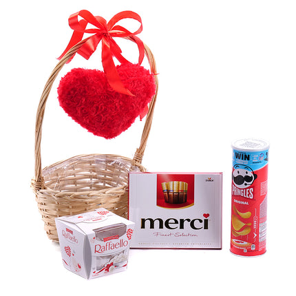 Dárkový proutěný košík červené srdce