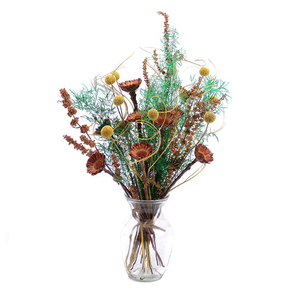 DIY kytice - žlutá craspedie a asparagus In Eterno ve váze