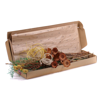 DIY kytice - žlutá craspedie a asparagus In Eterno ve váze