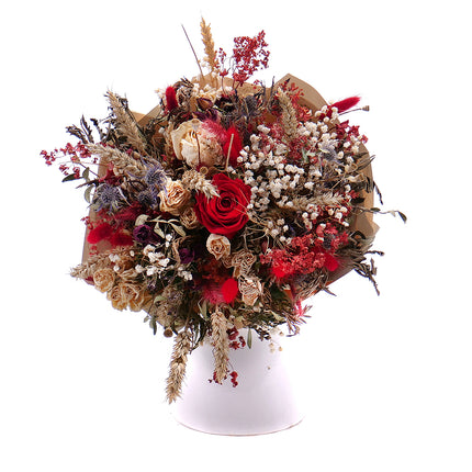 Irigo sušená kytice preparovaná červená růže