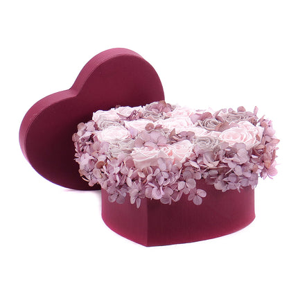 In eterno bordó srdce "L" 20 růží s hortenzí