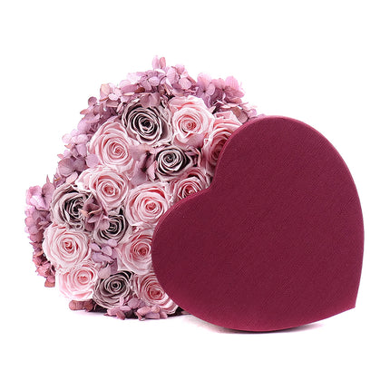 In eterno bordó srdce "L" 20 růží s hortenzí