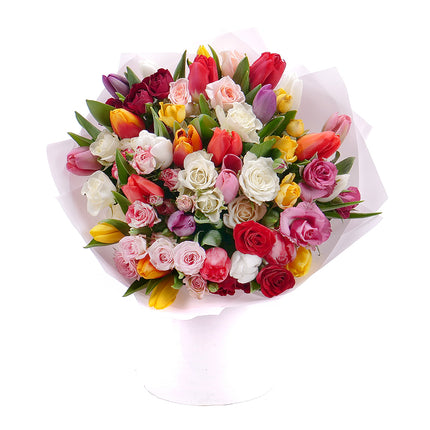 Sweet barevné tulipány a trsové růže