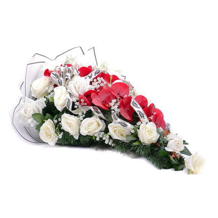 Irigo smuteční kytice bordové a bílé květy