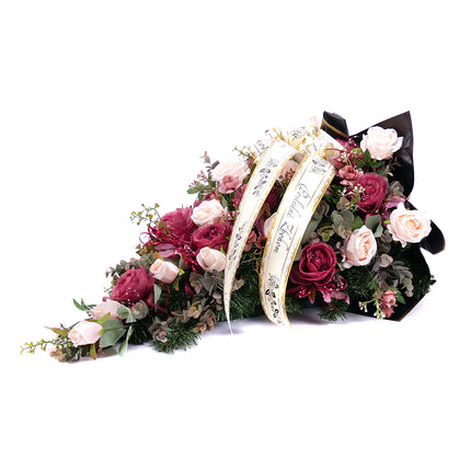 Irigo smuteční kytice meruňkové a bordó květiny