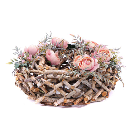 Irigo dřevěný věnec růžové květy