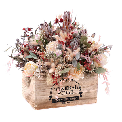 Irigo dřevěný box růžové a krémové květiny