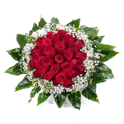 Elite červené růže, frézie a gypsa