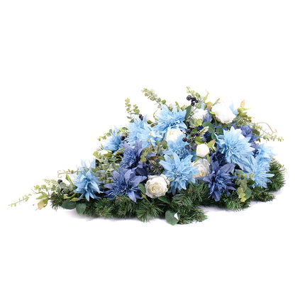 Irigo smuteční srdce modré a bílé květy