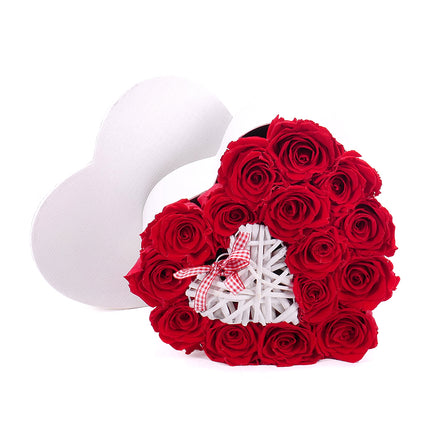 In eterno bílé srdce "L" 15 rudých růží