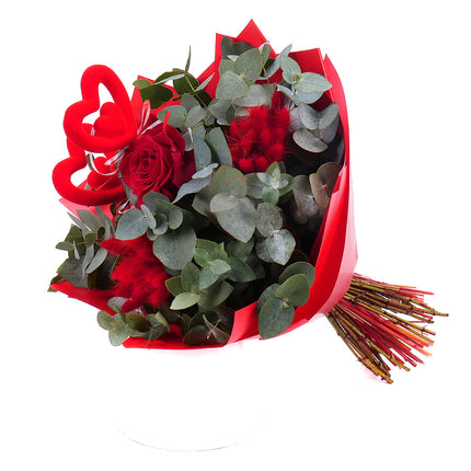 Sweet červená ruža a lagurus Valentín