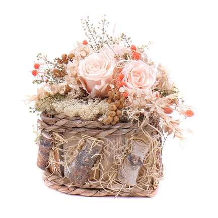 In eterno dřevěný box srdce tři růže monalisa almond cream