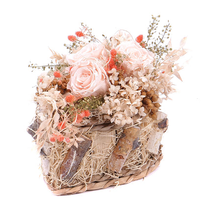 In eterno dřevěný box srdce tři růže monalisa almond cream