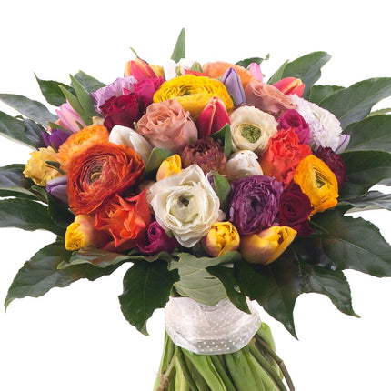 Perla farebné ruže,tulipány a ranunculusy