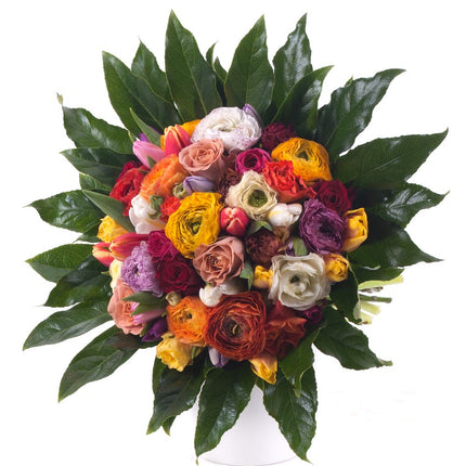 Perla farebné ruže,tulipány a ranunculusy