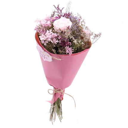 Irigo sušená kytice preparovaná růžová růže Valentýn