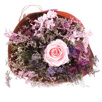 Irigo sušená kytice preparovaná růžová růže Valentýn