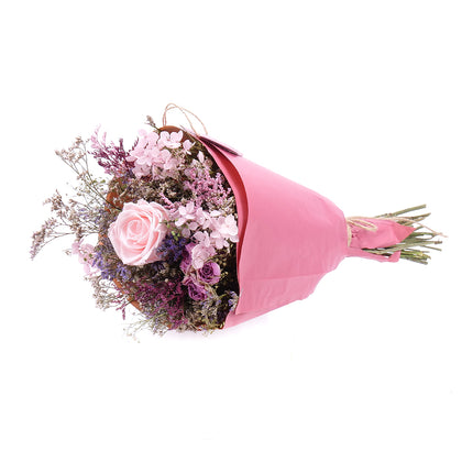 Irigo sušená kytice preparovaná růžová růže Valentýn