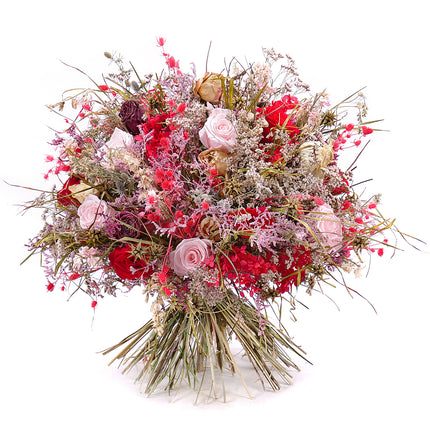 Irigo sušená kytica preparované červené a ružové ruže