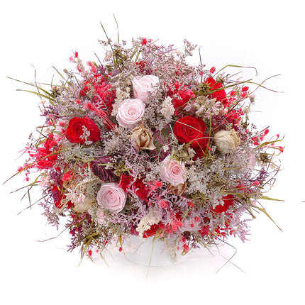 Irigo sušená kytica preparované červené a ružové ruže