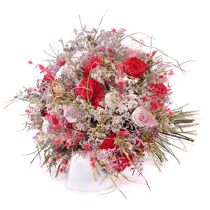 Irigo sušená kytica preparované červené a ružové ruže