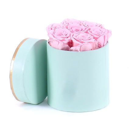 In eterno zelený okrúhly box 7 ružových ruží